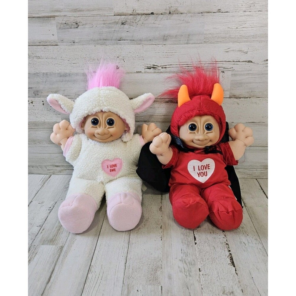Set Of 2 Troll Dolls Vintage I Love You Ewe Devil Sheep Costume Halloween Russ